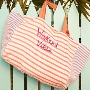 NWT LOFT Large “Weekend Vibes” Striped Tote Bag Oversized